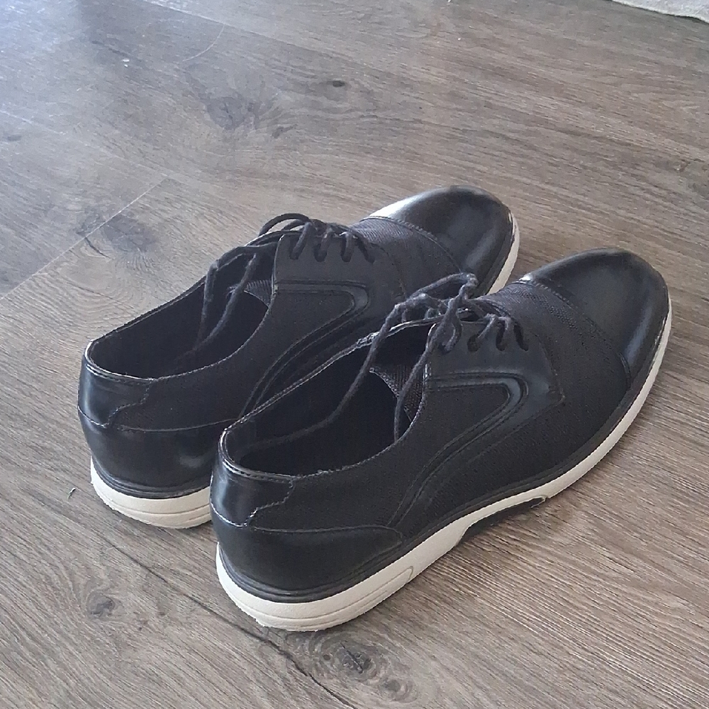 Alfani Black Leather Oxfords with White Soles
